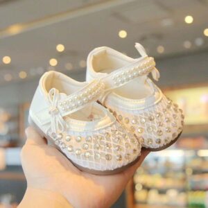 Pearl embellished baby shoes